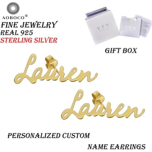 AOBOCO Brand Fine Jewelry Personalized Custom Name Earrings For Women Girl With Gift Box