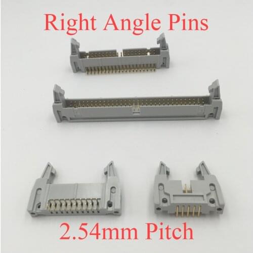 DC2 10P 14P 16P 20P 10 14 16 20 Pins 2.54mm Pitch Grey 90 Deg Right Angle Ejector Header Connector Male PCB IDC Horn Socket Box