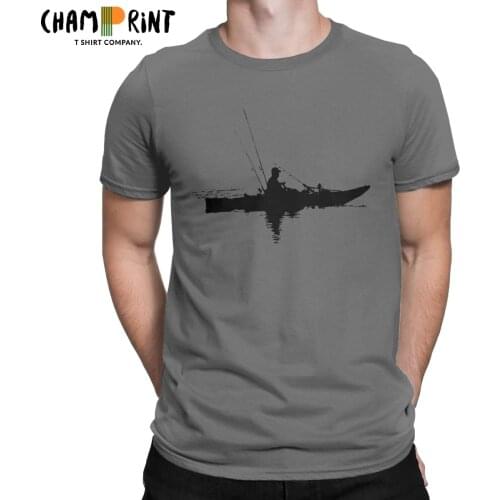 Unique Fisherman Kayak Fishing T-Shirt for Men Round Collar Cotton T Shirts Short Sleeve Tees Adult Clothes