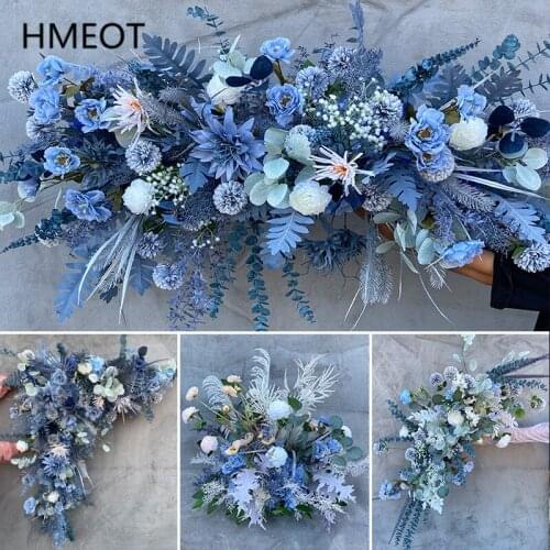 Blue Series Road Lead Hanging Flower Row Table Flower Ball Wedding Arch Deco Flower Arrangement Party Stage Backdrop Wall Layout