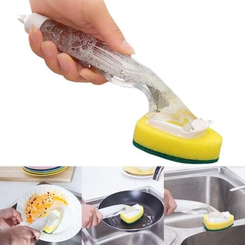 Kitchen Cleaning Brush 2 In 1 Long Handle Cleaing Brush with Removable Brush Sponge Dispenser Dishwashing Brush Kitchen Tools