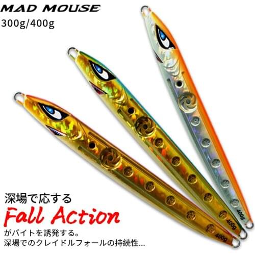MADMOUSE Fall Action Seawater Fishing Bait 300g 400g Slow Jigging Lure Metal Jigs Artificial Bait Luminous Fishing Lure Jigs