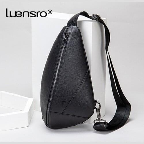100% Genuine Leather Mens Chest Bags Leather Male Shoulder Bag Crossbody Trendy Mens Bag Casual Messenger Bags Cow Leather
