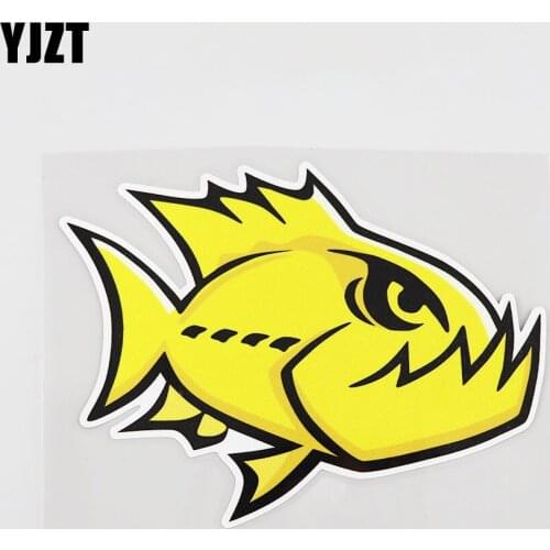 YJZT 14.4CMX10.7CM Yellow Fish Car Sticker Angry Cartoon Fish Pvc Decal 13A-0117