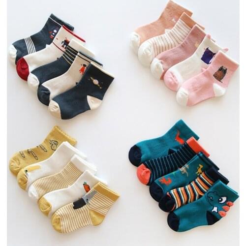 5pairs Babys Boys Girls Socks For Spring Autumn Winter Knitted Cotton Warm Cartoon Printed Socks Toddler Babys Socks