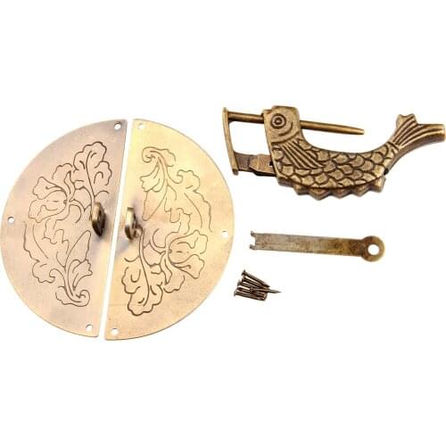 New Antique Bronze Chinese Old Lock + 1Pc Vintage Wooden Box Furniture Cabinet Pull Handle Furniture Accessories Retro Hardware