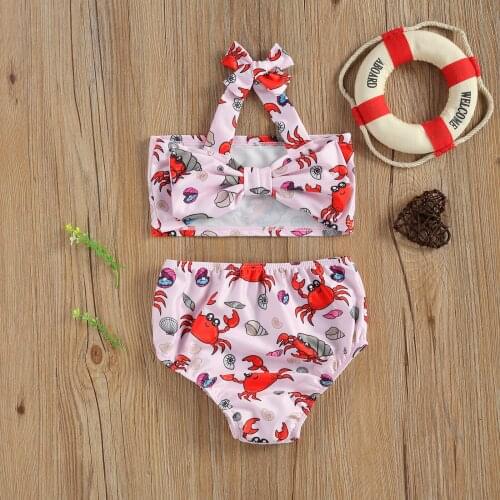 0-4Y Summer Kids Girls Bikini Sets Flower Print Bowknot Sleeveless Tops+ Swimming Shorts 2pcs Clothes Set