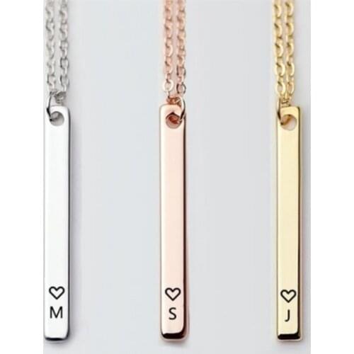 Initial Letter Necklace for Women Men Geometric Vertical Bar Stick Necklace A-Z Alphabet Necklace Birthday Gift Abc Jewelry
