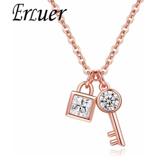 ERLUER necklace for women Fashion adjustable crystal key jewelry Girl rose gold zircon pendant necklace Simple lover jewellery