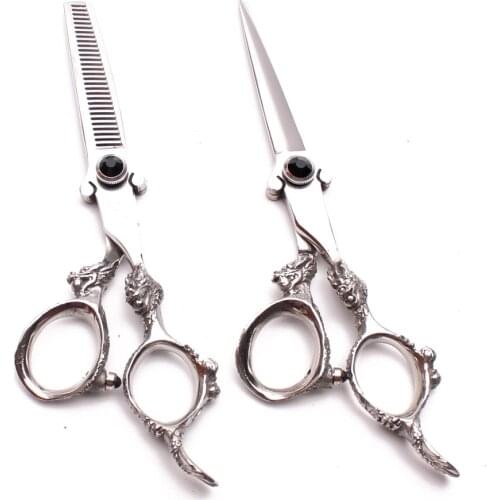 5.5 inch JP 440C Customized Logo Black Screw Professional Hairdressing Scissors Cutting Shears Thinning Scissors Hair Scissors C