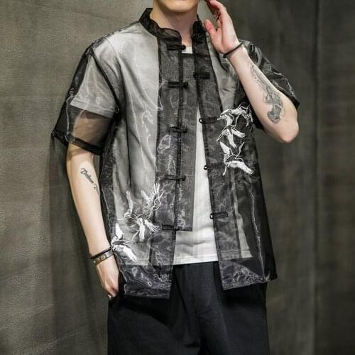 Transparent Sunscreen Embroidered Jacket Men 2021 Summer Outdoor Chinese Jackets Cardigan Streetwear Outwear Coat