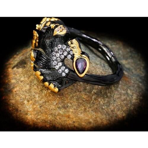 Luxury Female Purple White Crystal Ring Charm 14KT Black Gold Wedding Rings For Women Vintage Bridal Geometry Engagement Ring