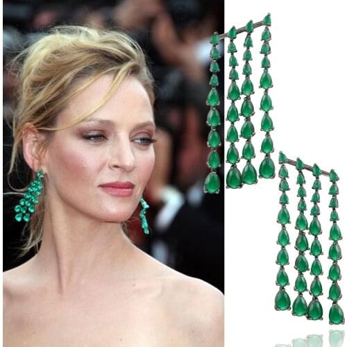 Luxury Flashing Green Clear Waterdrop Pendant Earrings Full Micro Pave Cubic Zirconia for Women Bridal Wedding Daily