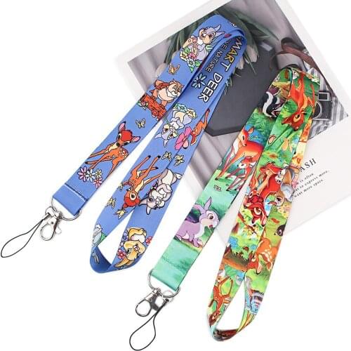 YQ196 Bambi Deer Lanyard Cartoon Animals Key Cord Neck Strap Phone Rope for Keys ID Card Badge Holder DIY Lariat Accessory Gifts