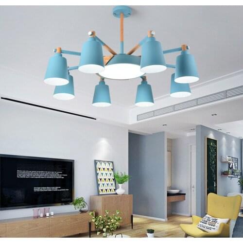 Northern European-Style Modern Minimalist Macaron Iron Art Woodcraft Ceiling Lamp Living Room Library Bedroom Hotel Lamps