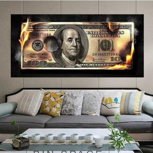 Modern Inspirational Burning Dollar Canvas Painting Wall Art Nordic Posters and Prints Wall Pictures for Living Room Decoration
