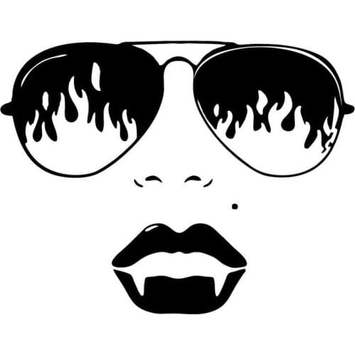 Car Sticker Fashion Sunglasses Female Vampire Lips PVC Car Decoration Sticker Waterproof Cover Scratch Black/white, 18cm*14cm