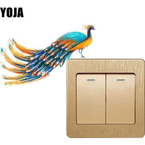 YOJA Colorful Creative Feather Peacock Decal Modern Cartoon Plant Fashion Colorful PVC Wall Sticker 8SS0935