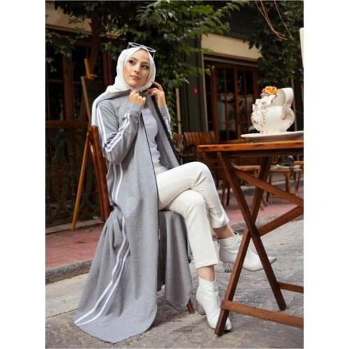 Womens Gray Hooded Cap Turkey Muslim Fashion Hijab Dress Islam Clothing dubai 2021