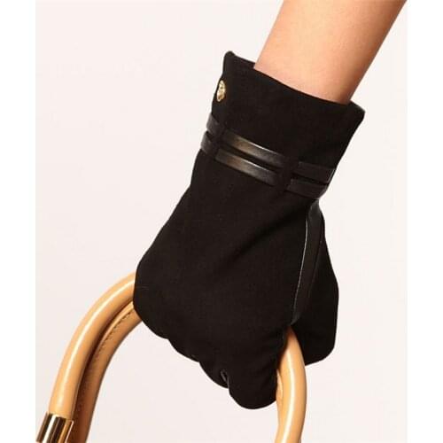 Womens Gloves Suede Sheepskin Winter Gloves Thermal Autumn Winter Ladies Real Leather Gloves Free Shipping EL004NC-1