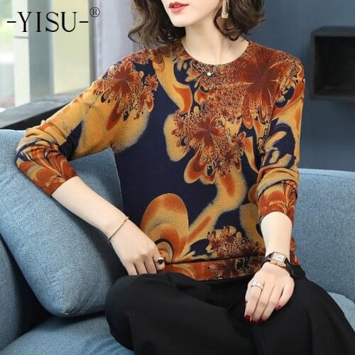 YISU Sweaters Women 2019 Spring Autumn Women Oil painting style printing Sweaters Long Sleeves Fashion Pullovers soft Sweaters
