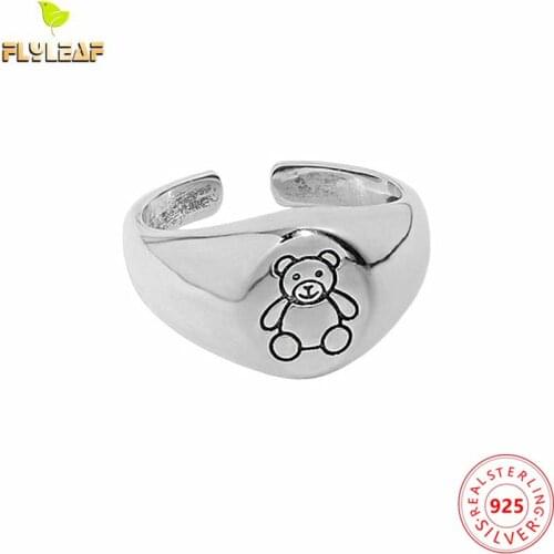 925 Sterling Silver Retro Bear Open Rings For Women Do The Old Female Vintage Jewelry