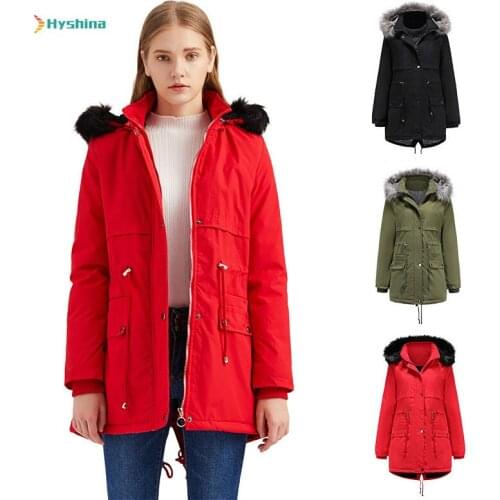 Womens Winter Coat Cotton Padded Coat Thickened Detachable Hat