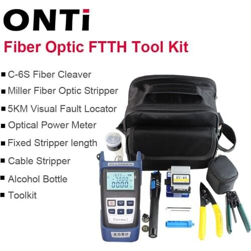 12pcs/Set Fiber Optic FTTH Tool Kit with Optical Power Meter 30km Visual Fault Locator FC-6S Fiber Cleaver Cable Wire Stripper