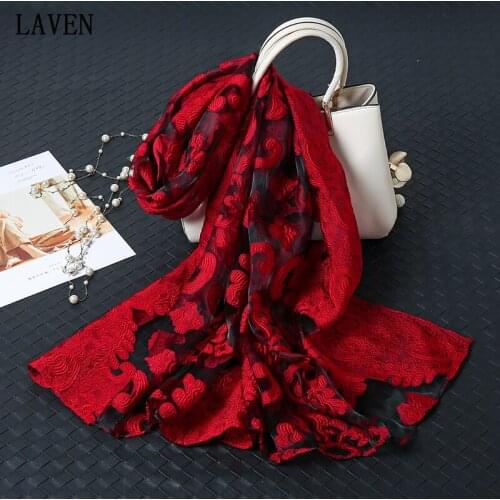 2021 Hot Sale Floral Scarf Women Summer Breeze Lightweight Sheer Wrap and Shawls Bandana Beach Organza Gauze Lace Hollow Scarf