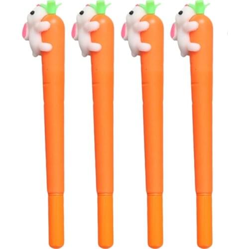 4Pcs Cute Cartoon Creative White Rabbit Love Carrot Students Black Neutral Pen Office Signature Pen Stationery For Office