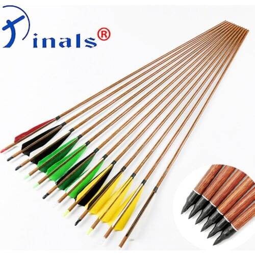 Pinals Archery Carbon Arrows Spine 600 ID6.2mm Wood Skin Turkey Feathers Vanes Compound Recurve Bow Longbow Hunting 6PCS