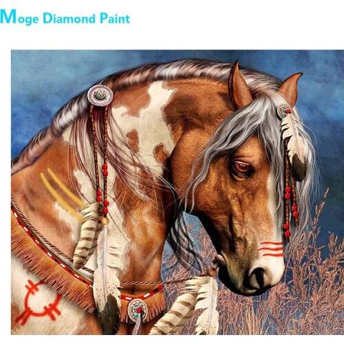 Horses and Feathers Diamond Painting Round Full Drill Oil Animal Nouveaute DIY Mosaic Embroidery 5D Cross Stitch Home Decor Gift