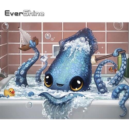 EverShine Diamond Embroidery Cartoon Needlework Full Drill Square Diamond Painting Octopus Handicraft Children Room Decor