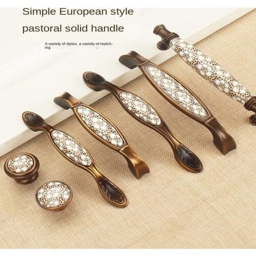 Antique Bronze Ceramic Cabinet Handles Vintage Drawer Knobs Wardrobe Door Handles European Furniture Handle Hardware