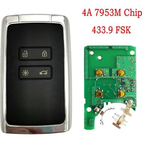 Car Remote Control Key For Renault Megane4 Talisman Espace 5 Kadjar 4A PCF7953M 433.9FSK Auto Smart Card Promixity Key