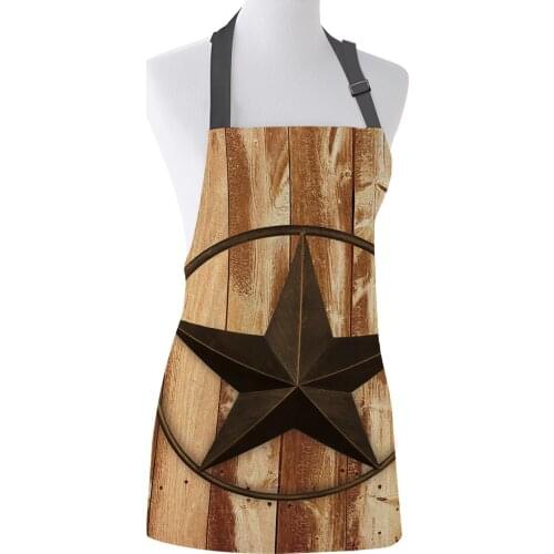 Wood Textured Background Star Cooking Kitchen Apron For Woman Men Chef Waiter Cafe Shop BBQ Aprons Bibs Kitchen Accessory