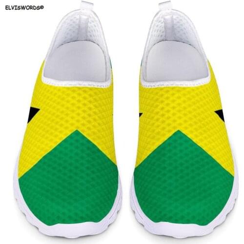 ELVISWORDS Jamaica Flags Print Casual Women Shoes Flats Spring Summer Ladies Comfortable Breathable Mesh Shoes Woman Light Mesh