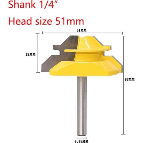 1/4" Shank 45 Degree Width 51mm Woodworking Drill Bit Tenon Cutter Woodwork Milling Woodworker Lock Miter Router