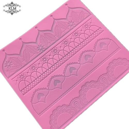KLM lace silicone bakeable mold embossing mat cake decoration tools cake border silicone mold lace kitchen baking supplies