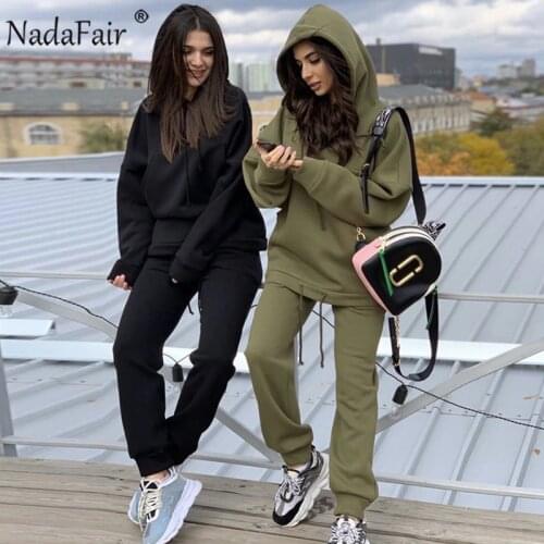 Nadafair Two Piece Set 2020 Autumn Winter Tracksuit Womens Hooded Sweatshirt And Pants Casual 2Piece Outfits Woman Sport Suit