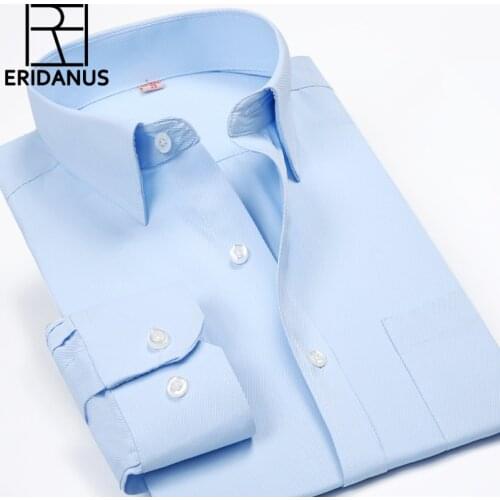 Big Size S-4XL 2016 Men Business Shirt Spring Fashion Casual Long Sleeve Solid Color Twill High Quality Man Dress Shirts M030