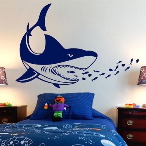 Makeyes Shark Wall Decal,Boy bedroom Shark Wall Decals,Fishes Vinyl Wall Mural Art,Wall Sticker,Wall Decor,Gift ,children Q46