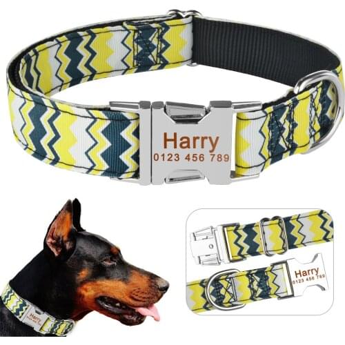 Nylon Boy Girl Dog Collar Personalised Engraved Name ID Medium Large Heavy Duty