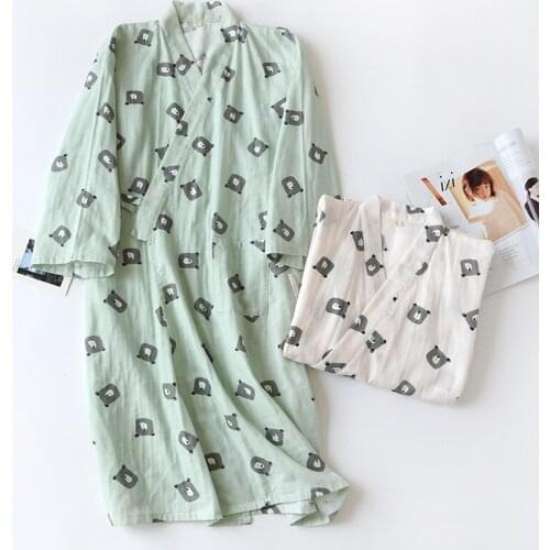 Kimono nightgown couple robe pure cotton gauze men and women breathable bathrobe mid-length kimono sleepwear spring and autumn