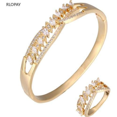 RLOPAY New Luxury Cubic Zirconia Bangle for Women Arm Cuff Bangles with Rings Jewelry Bracelets for Women Good Quality