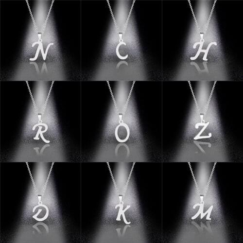 Stainless Steel English Alphabet 26 A-Z Letter Necklace Pendant Women Men Capital Initial Name Necklace Birthday Gift