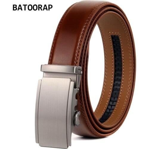 Fashion Mens Belts Genuine Leather High Quality Alloy Buckle Automatic Trouser Straps 35MM Width Brown Ratchet Belt TZP-QS011