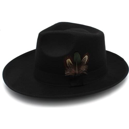 Fashion Women Men Felt Fedora HaT With Wide Brim Jazz Panama Hat Gentleman Sombrero Godfather Dad Hat Punk Belt Size 58CM