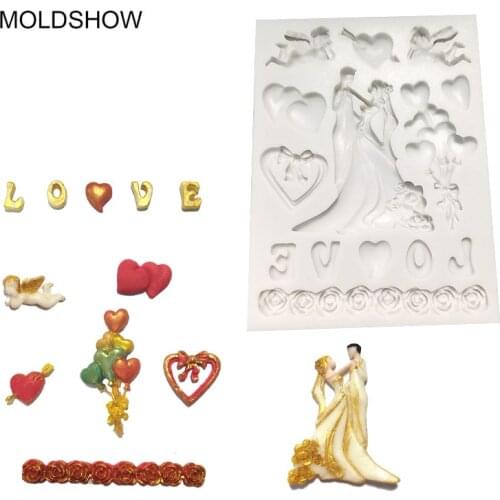 DIY Groom bride wedding marry me silicone mold fandont mould Silica gel moulds Chocolate candy silicone molds LOVE