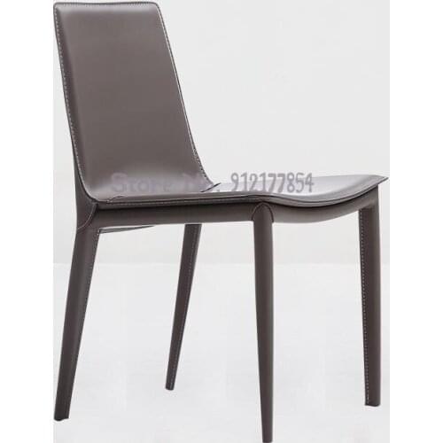 Nordic Dining Chair Home Simple Modern Light Luxury Hotel Restaurant Chair Backrest Stool Italian Saddle Leather Chair